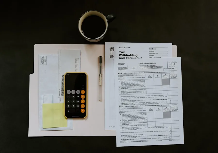 Corporate tax paperwork with a calculator